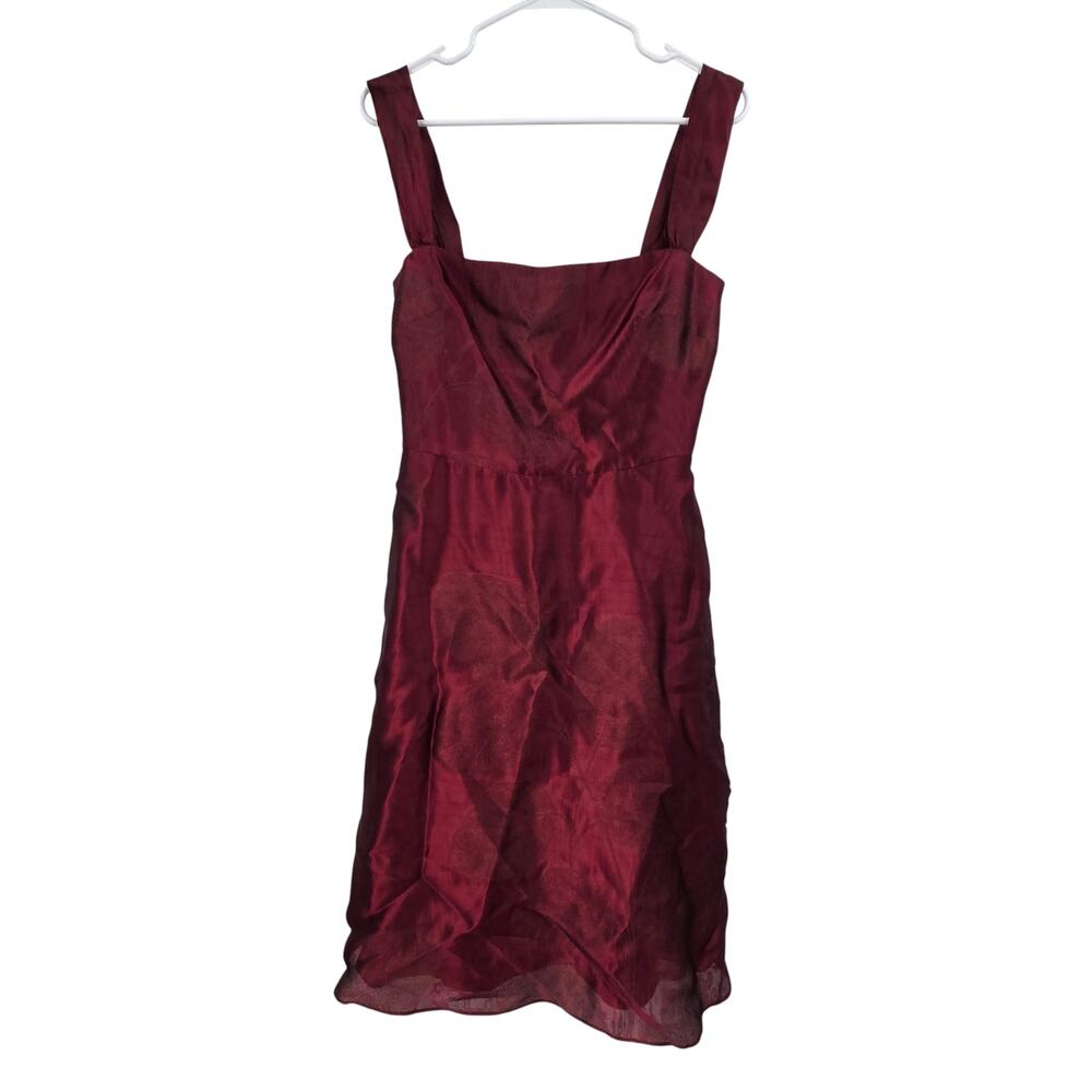 VINTAGE KAY UNGER NEW YORK SZ 6 SILK MAROON LEAF PRINT KNEE LENGTH DRESS